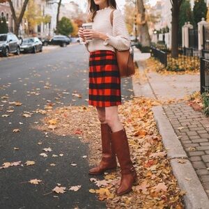 J Crew Wool Blend A-Line Skirt Red Black Buffalo Check Size 4